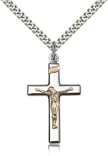 High Polish Traditional Crucifix Medal Two-Tone - Two-Tone