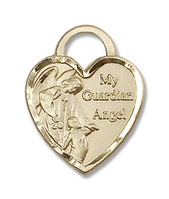 Guardian Angel and Heart Medal - 14K Solid Gold