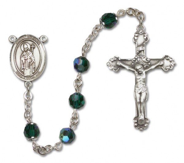 St. Ronan Sterling Silver Heirloom Rosary Fancy Crucifix - Emerald Green