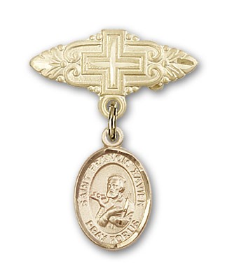 Pin Badge with St. Francis Xavier Charm and Badge Pin with Cross - Gold Tone