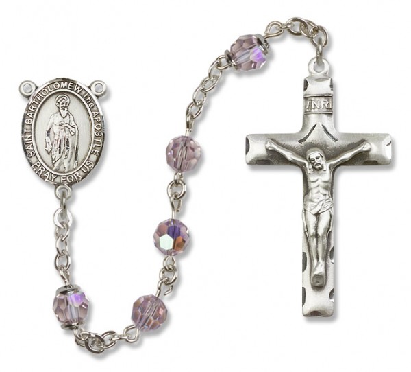 St. Bartholomew Sterling Silver Heirloom Rosary Squared Crucifix - Light Amethyst