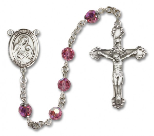 St. Ann Sterling Silver Heirloom Rosary Fancy Crucifix - Rose