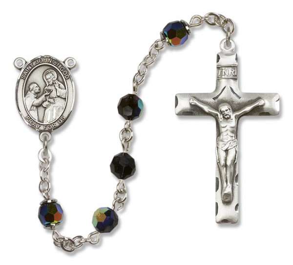 St. John of God Sterling Silver Heirloom Rosary Squared Crucifix - Black