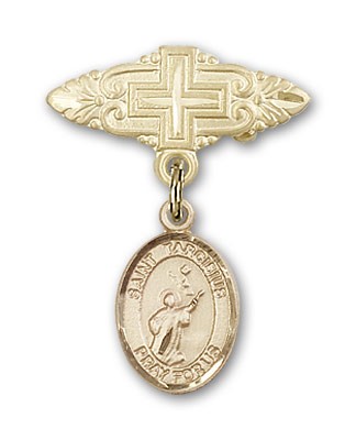 Pin Badge with St. Tarcisius Charm and Badge Pin with Cross - Gold Tone
