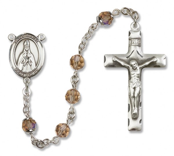 St. Blaise Sterling Silver Heirloom Rosary Squared Crucifix - Topaz
