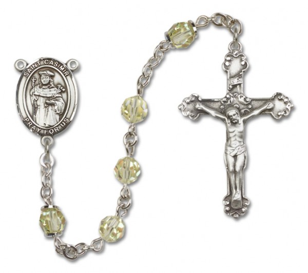 St. Casimir of Poland Sterling Silver Heirloom Rosary Fancy Crucifix - Zircon