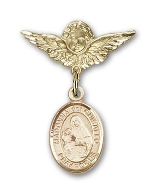 Pin Badge with St. Madonna Del Ghisallo Charm and Angel with Smaller Wings Badge Pin - Gold Tone