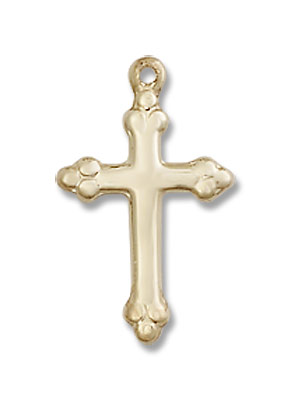 Child's Small Cross Pendant with Budded Tips - 14K Solid Gold