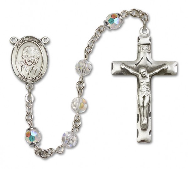 St. Gianna Sterling Silver Heirloom Rosary Squared Crucifix - Crystal