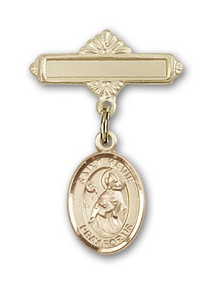Pin Badge with St. Kevin Charm and Polished Engravable Badge Pin - 14K Solid Gold