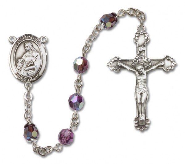 St. Agnes of Rome Sterling Silver Heirloom Rosary Fancy Crucifix - Amethyst