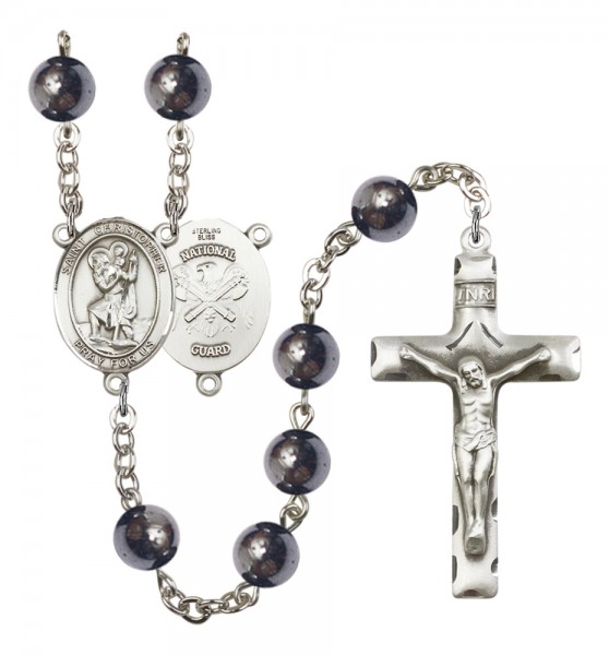 Men's St. Christopher National Guard Silver Plated Rosary - Silver