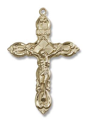 Men's Fleur de Lis Crucifix Pendant - 14K Solid Gold