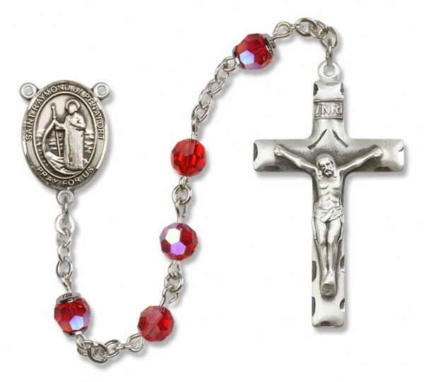 Raymond of Penafort Sterling Silver Heirloom Rosary Squared Crucifix - Ruby Red