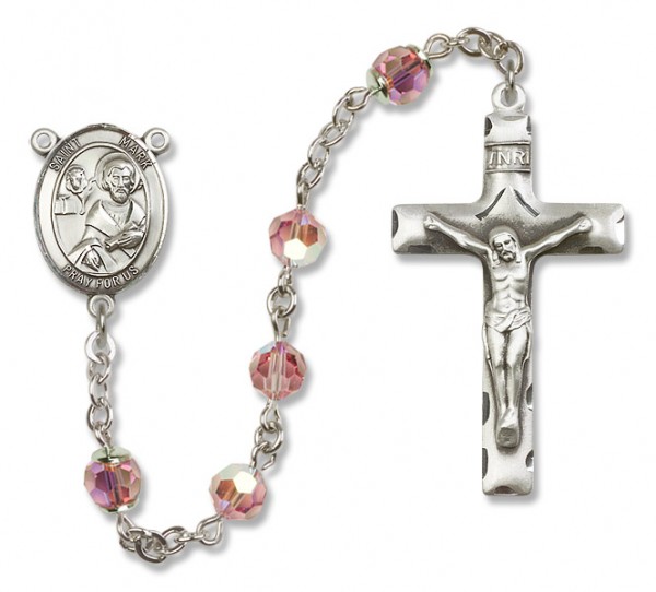 St. Mark the Evangelist Sterling Silver Heirloom Rosary Squared Crucifix - Light Rose