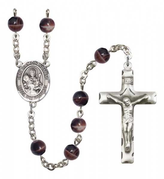 Men's San Raymon Nonato Silver Plated Rosary - Brown