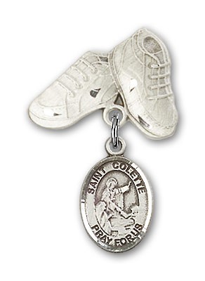 Pin Badge with St. Colette Charm and Baby Boots Pin - Silver tone