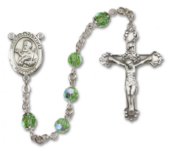 St. Francis Xavier Sterling Silver Heirloom Rosary Fancy Crucifix - Peridot