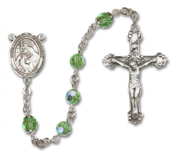 St. Margaret of Cortona Sterling Silver Heirloom Rosary Fancy Crucifix - Peridot
