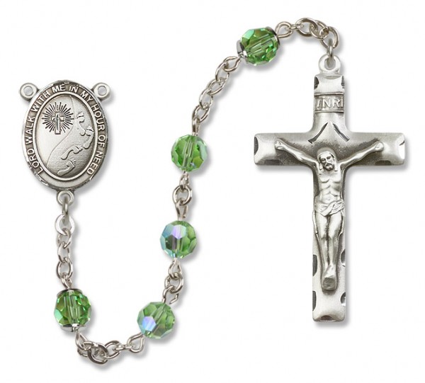 Footprints Cross Sterling Silver Heirloom Rosary Squared Crucifix - Peridot