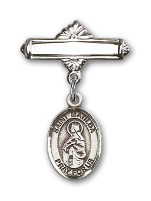 Pin Badge with St. Matilda Charm and Polished Engravable Badge Pin - Silver tone