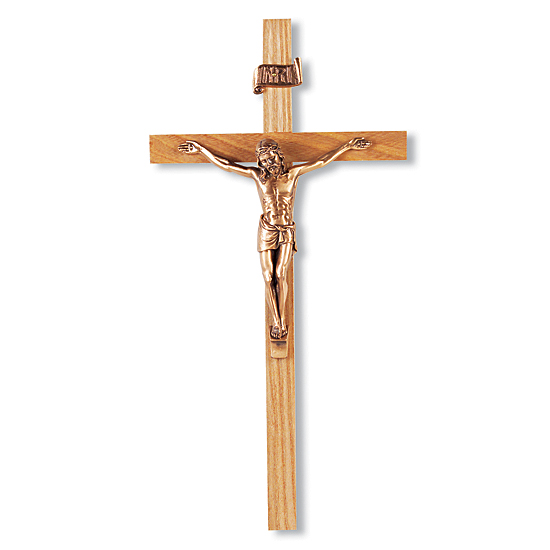 Contemporary Slimline Oak Wall Crucifix - 11 inch - Brown