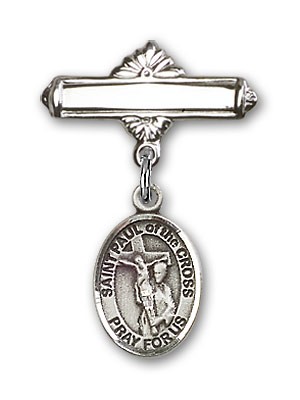 Pin Badge with St. Paul of the Cross Charm and Polished Engravable Badge Pin - Silver tone