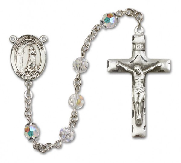 St. Zoe Sterling Silver Heirloom Rosary Squared Crucifix - Crystal