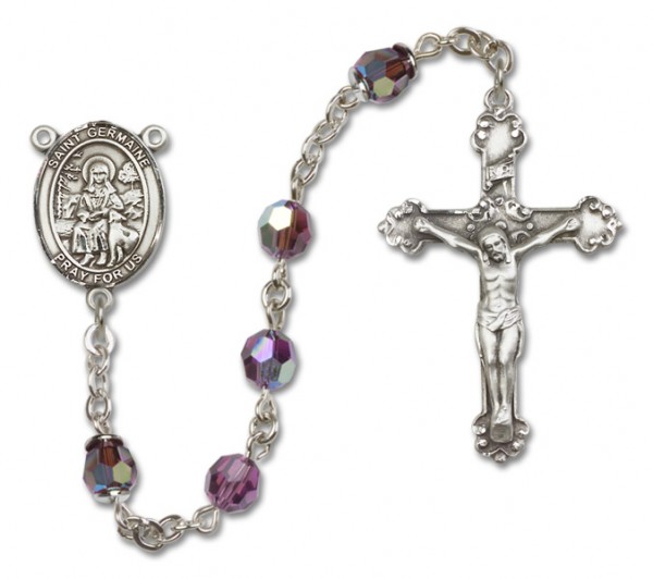 St. Germaine Cousin Sterling Silver Heirloom Rosary Fancy Crucifix - Amethyst