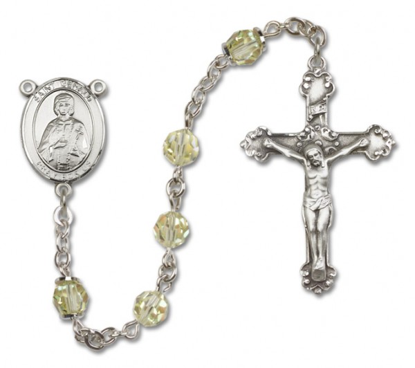 St. Gerard Sterling Silver Heirloom Rosary Fancy Crucifix - Zircon