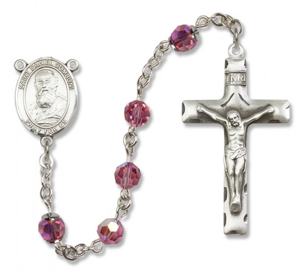 St. Daniel Comboni Sterling Silver Heirloom Rosary Squared Crucifix - Rose
