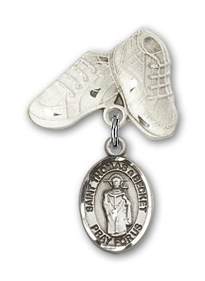Pin Badge with St. Thomas A Becket Charm and Baby Boots Pin - Silver tone