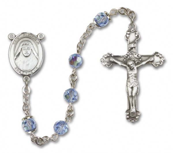 St. Alphonsa Sterling Silver Heirloom Rosary Fancy Crucifix - Light Sapphire