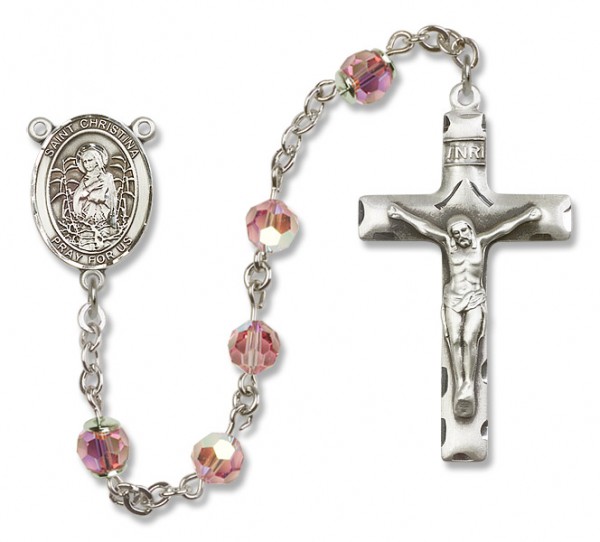 St. Christina the Astonishing Sterling Silver Heirloom Rosary Squared Crucifix - Light Rose