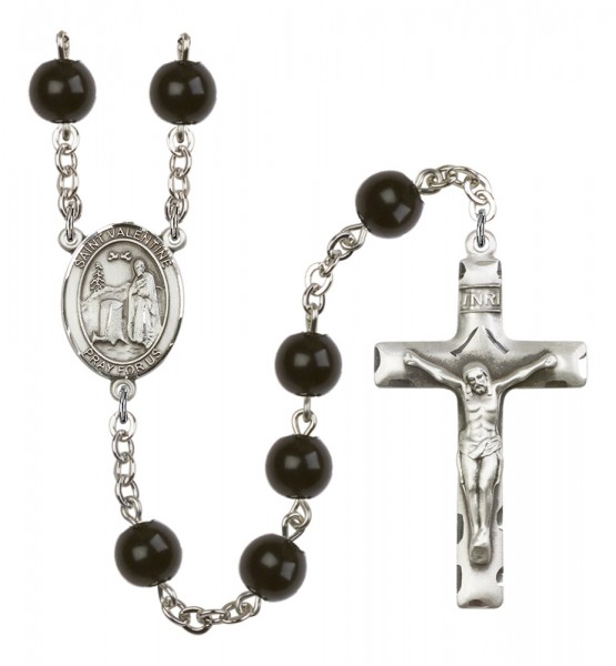 Men's St. Valentine of Rome Silver Plated Rosary - Black