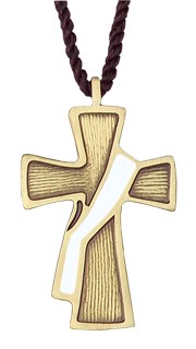 Deacon's Cross Pendant with White Sash - Gold Tone