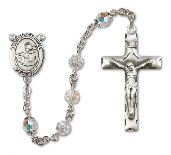 St. Thomas Aquinas Sterling Silver Heirloom Rosary Squared Crucifix - Crystal