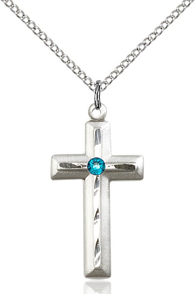 Matte and Polished Cross Pendant with Birthstone Options - Zircon