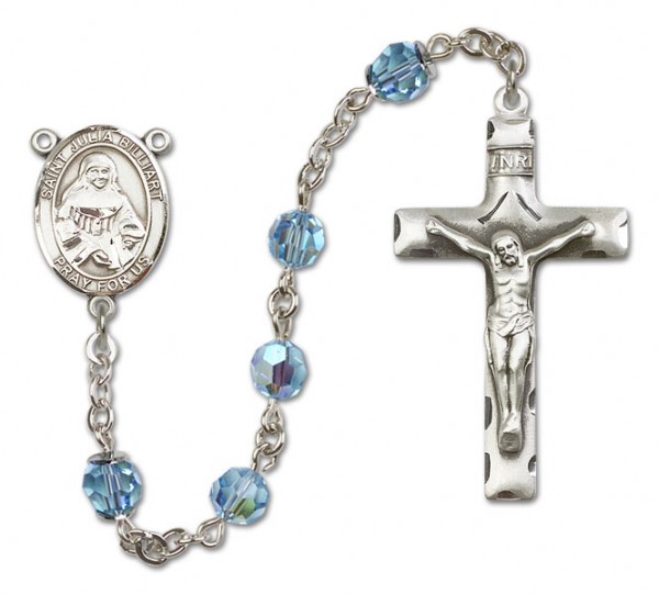 St. Julia Billiart Sterling Silver Heirloom Rosary Squared Crucifix - Aqua