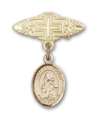 Pin Badge with St. Isaiah Charm and Badge Pin with Cross - Gold Tone