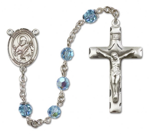 St. Meinrad of Einsideln Sterling Silver Heirloom Rosary Squared Crucifix - Aqua
