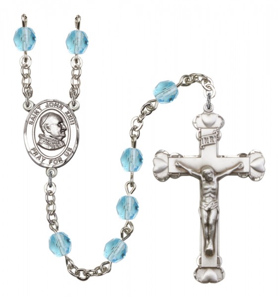 Women's St. John XXIII Birthstone Rosary - Aqua