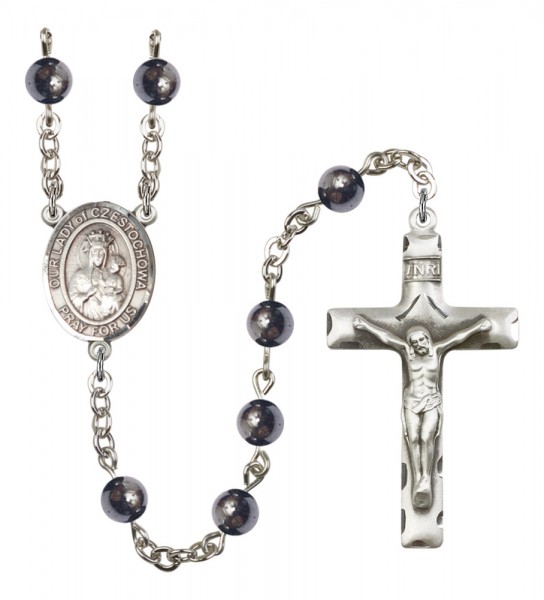 Men's Our Lady of Czestochowa Silver Plated Rosary - Gray