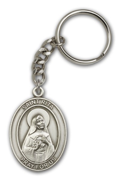 St. Rita of Cascia Keychain - Antique Silver
