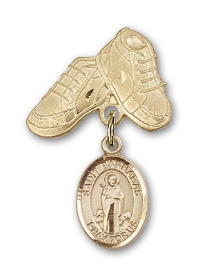 Pin Badge with St. Barnabas Charm and Baby Boots Pin - Gold Tone