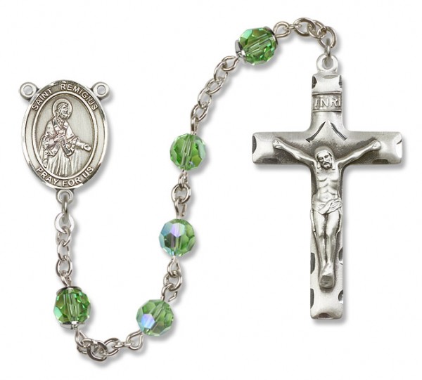 St. Remigius Sterling Silver Heirloom Rosary Squared Crucifix - Peridot