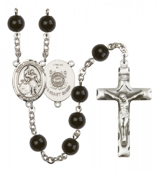 Men's St. Joan of Arc  Coast Guard Silver Plated Rosary - Black