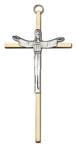 Contemporary Risen Christ Wall Crucifix 6&quot; - Two-Tone Gold