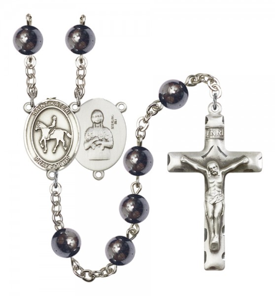 Men's St. Kateri Equestrian Silver Plated Rosary - Silver