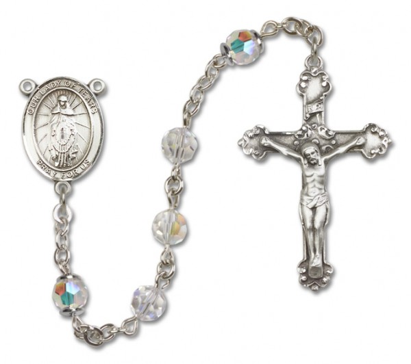 Our Lady of Tears Sterling Silver Heirloom Rosary Fancy Crucifix - Crystal
